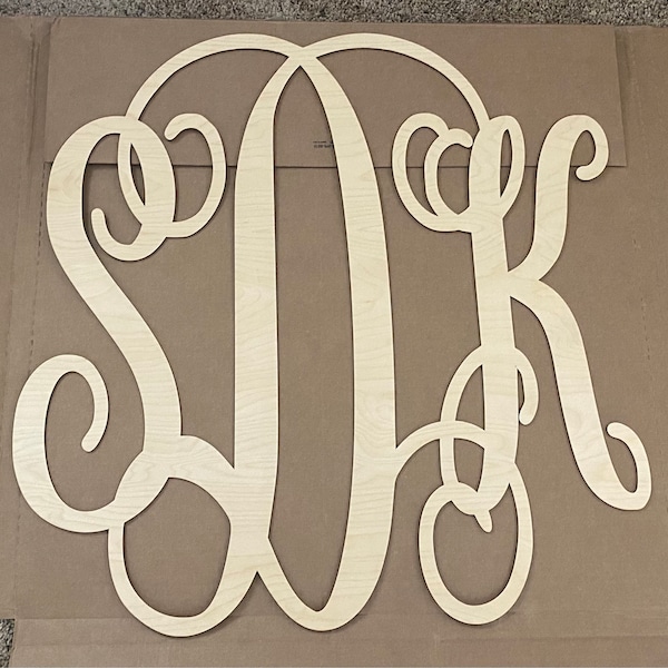 Wooden Monogram Sign: 3 Letter Interlocking Design - Unfinished Pine - Etsy