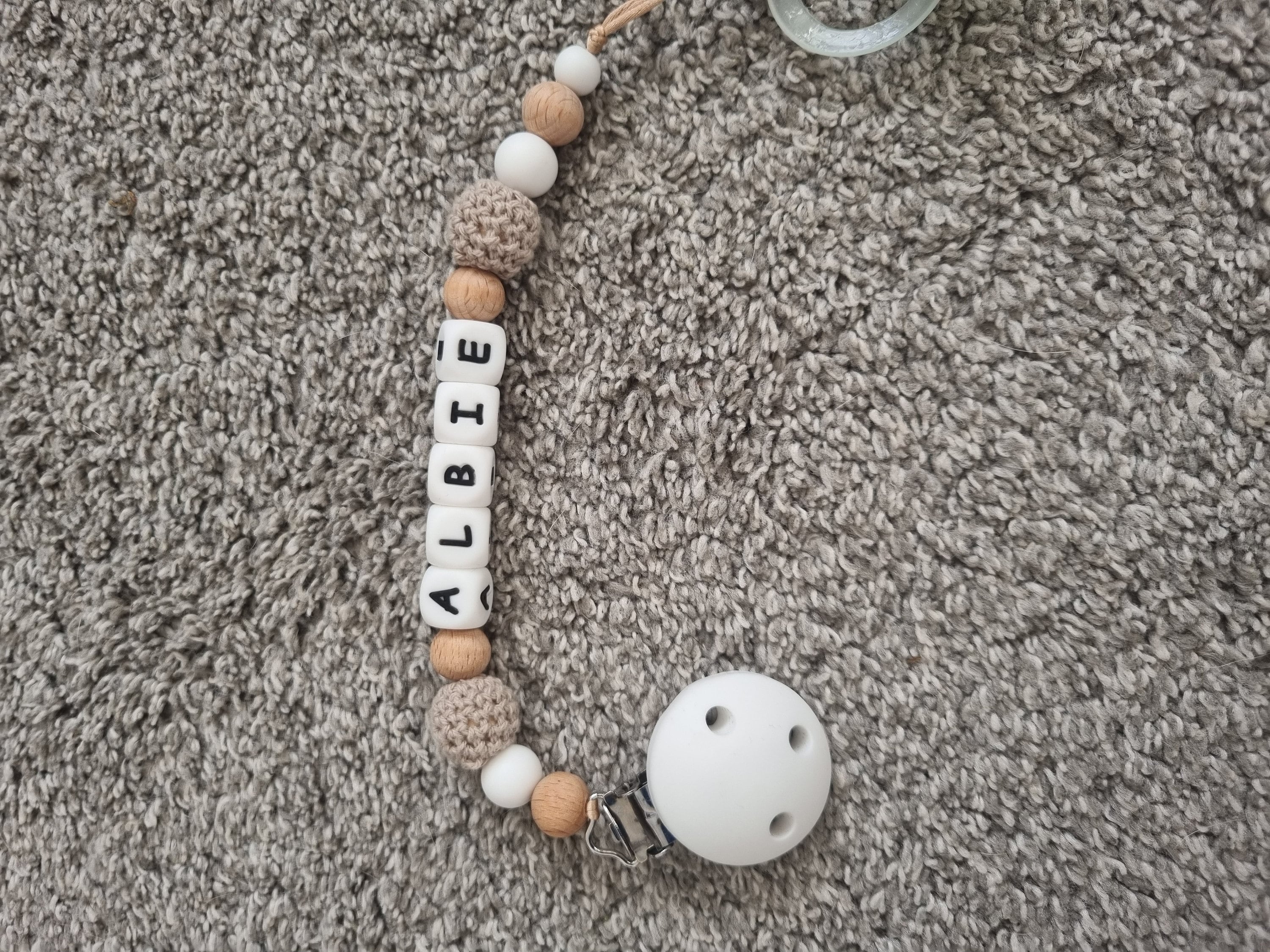 Personalised dummy clip, Silicone dummy clip, Dummy clip, Baby pacifier clip, Pacifier holder, Baby shower gift, White