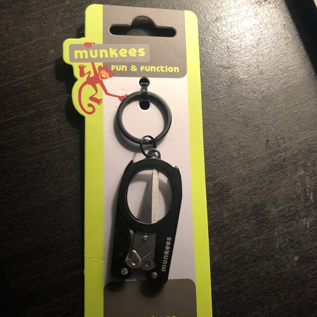 Munkees Mini Folding Scissors Keychain, Portable & Foldable Travel Cutter,  Small Key Chain Scissor Tool for Crafting, Emergency, Survival 