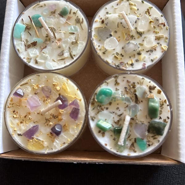 Crystals & Herbs Tealight Candles - Soy Candles - Aromatherapy Candles ...