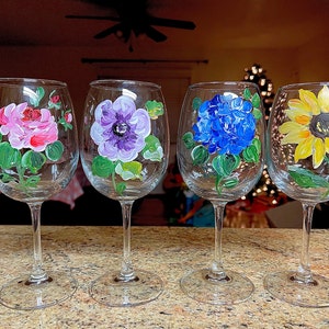 Cavalier Flower Hand-painted Wine Glasses – Glorious Goblets