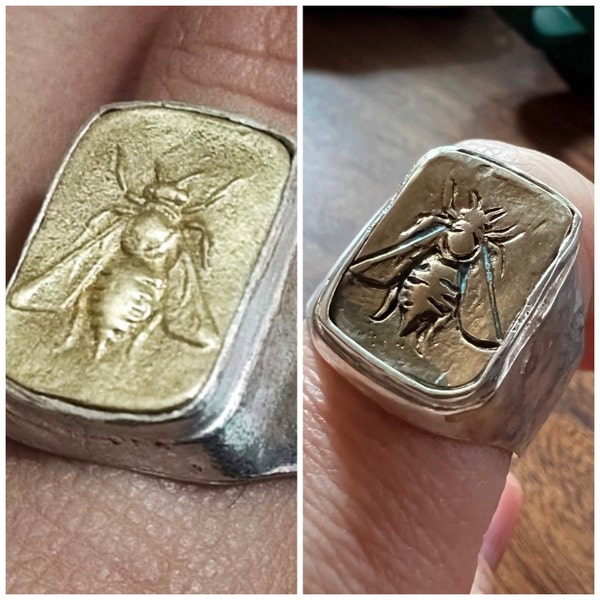 Roman Coin Intaglio Men Bee Ring | Zeus Ring | Honey Bee Ring | 925K ...