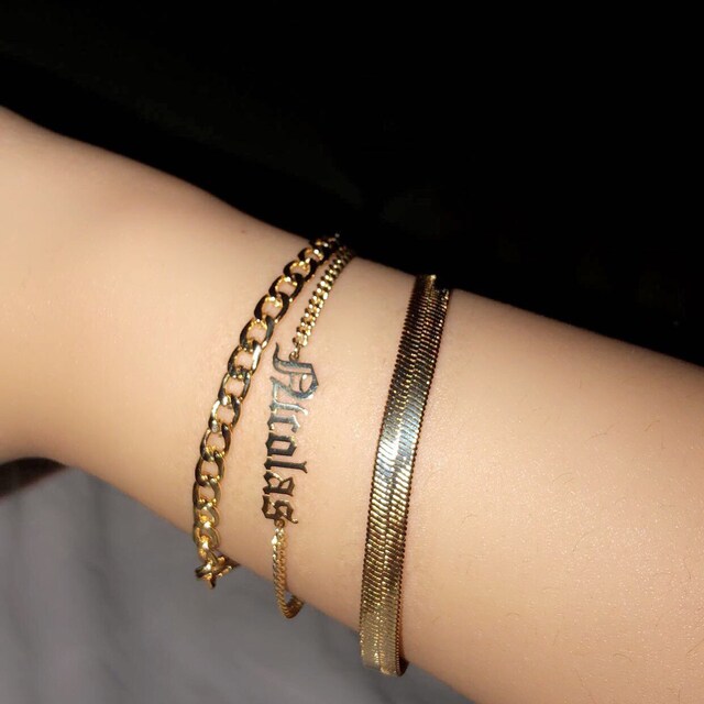 Custom Name Bracelet Bold Curb Chain by Gracepersonalized