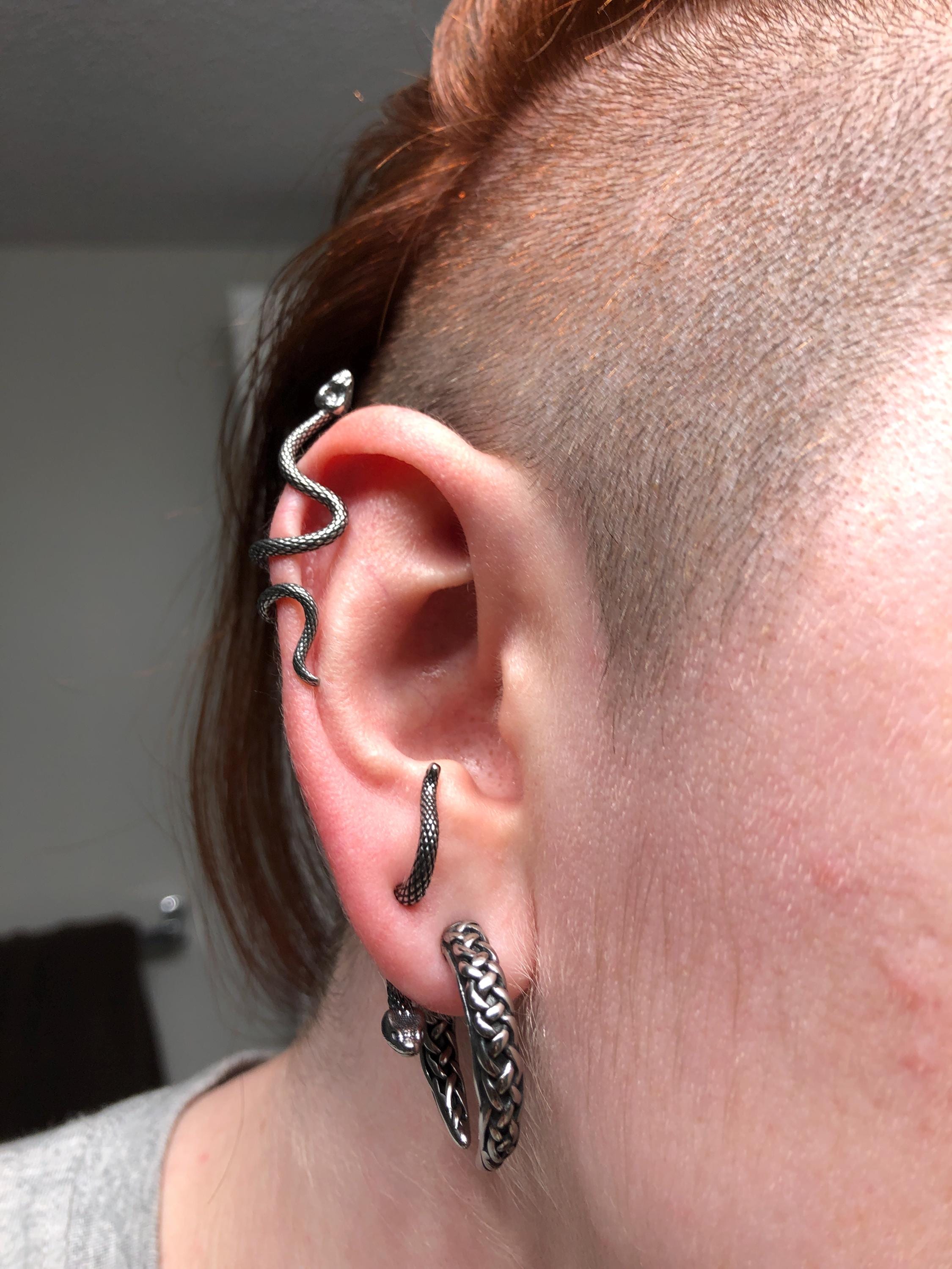 Snake earrings, Snake studs, ear caller, crawling snake earrings, serpent earrings, snake jewelry, gothic earrings, goth earrings
