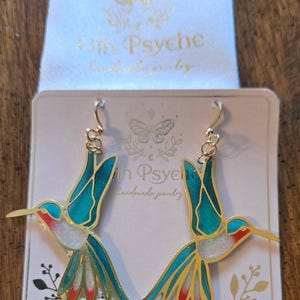 Hummingbird Earrings, Nature Inspired Fairycore Stained Glass