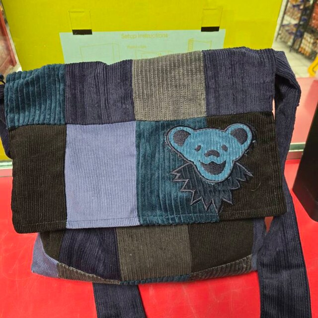 Grateful Dead Dancing Bear Messenger Bag - Blue Corduroy Patchwork