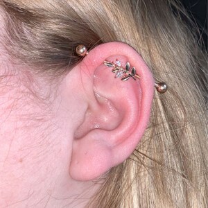 CZ Leaf Rose Gold Industrial Barbell 14g 16g Scaffold - Etsy