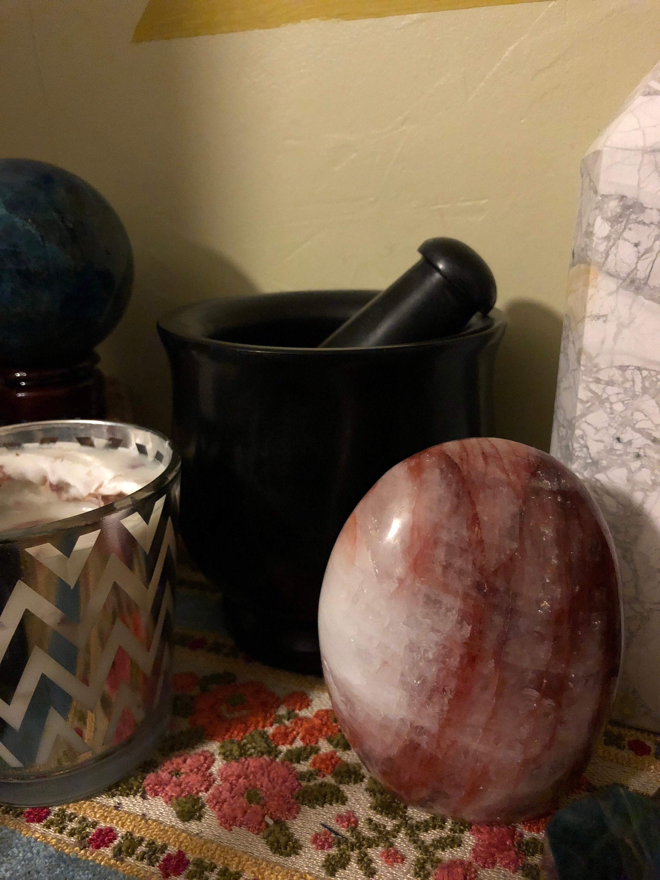 XL Mortar and Pestle Set, Marble Mortar, Cast Iron Cauldron, Etched