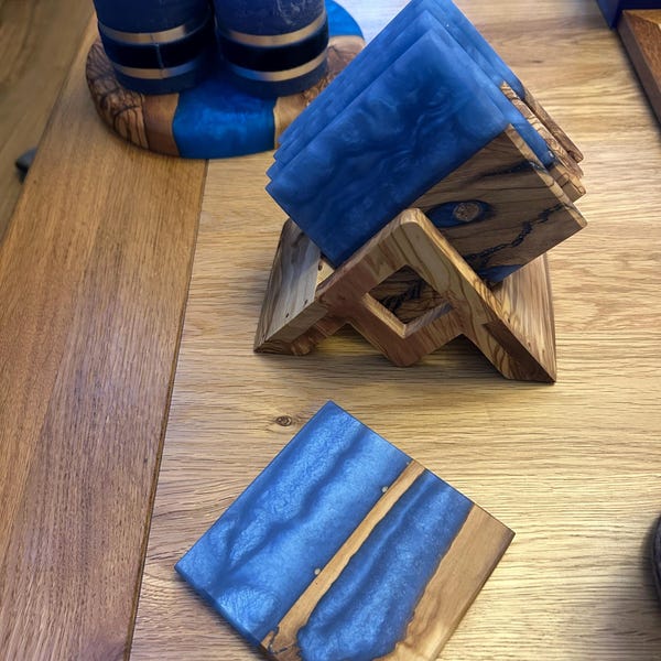 Epoxy Coasters With Holder, Resin Coasters, Personalized Gifts, Wood ...