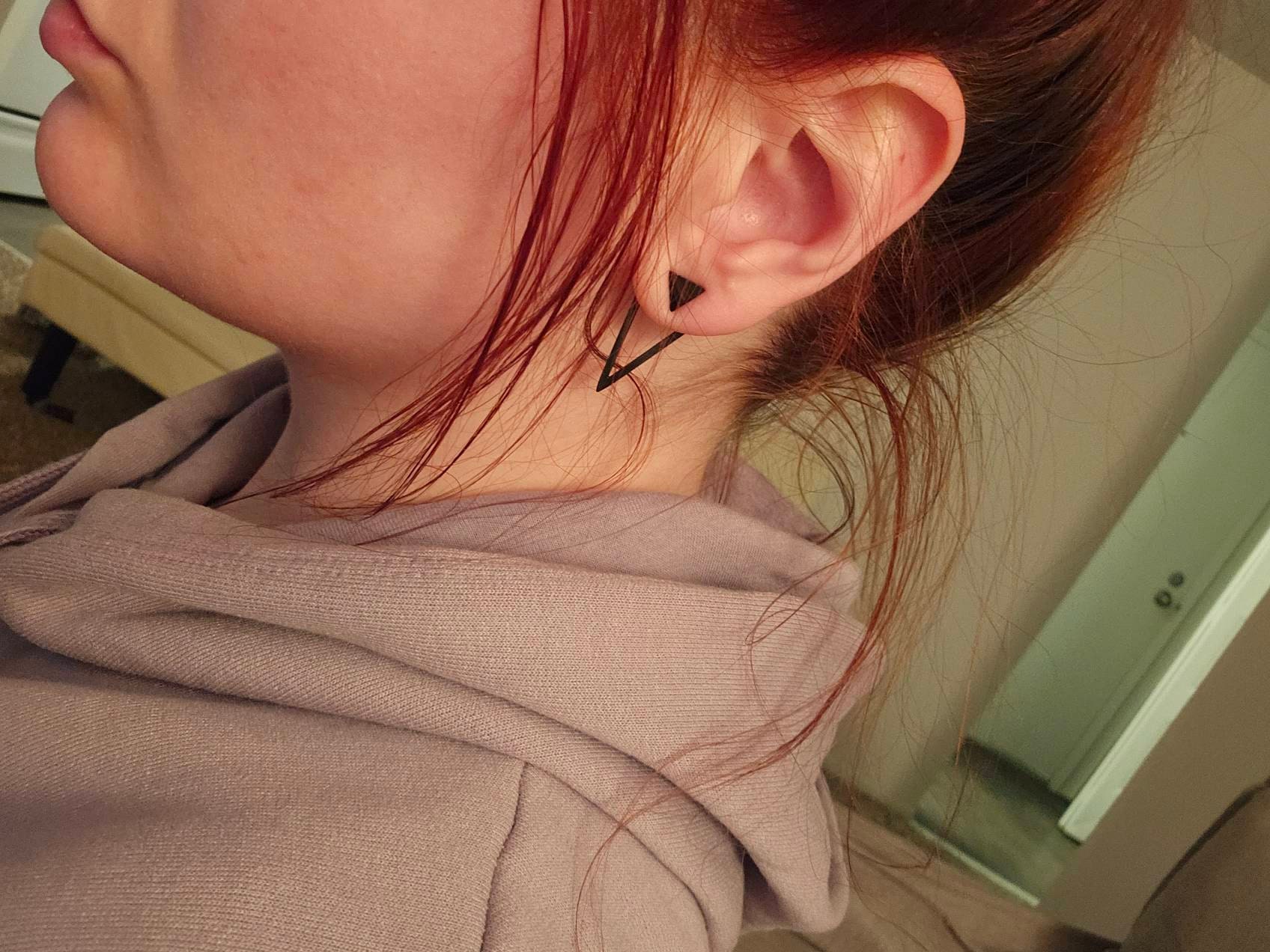 Front and back triangle earrings, triangle  earrings, Ear jacket earrings, Gothic earrings, Black earring unisex earrings, geometric earring