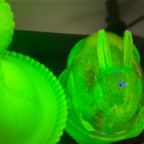 Wilkerson Glass Lime Green Uranium Glow Bunny Rabbit on Basket Nest - Etsy