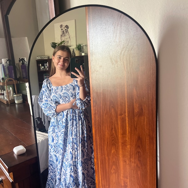 cotton thistle floral hand block printed bohemian maxi dress - frill collar long dress