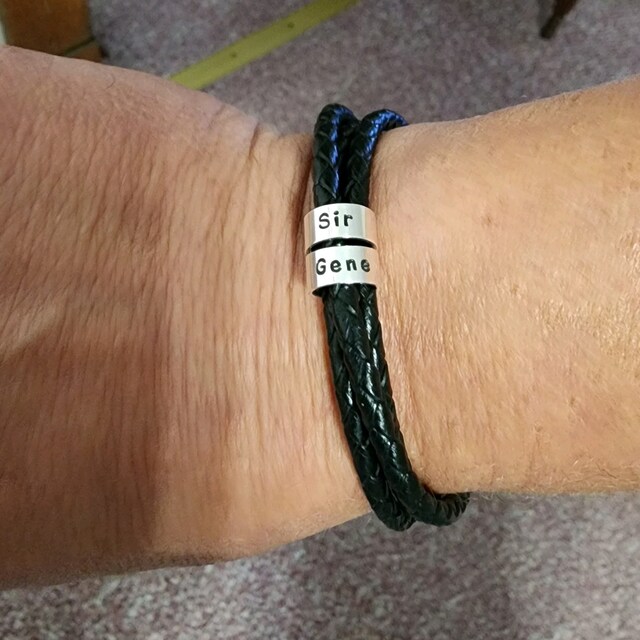 Personalized Men's Leather Bracelet With Engraved Beads - Custom Names, 23.62 Inch Braided Leather