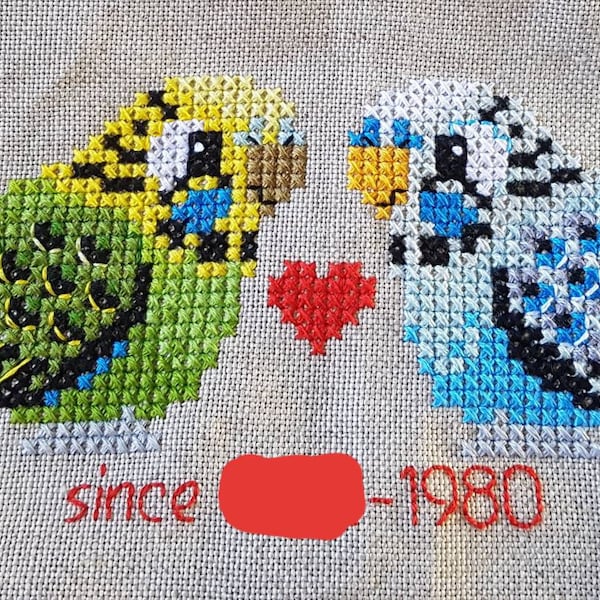 Cute Budgies Cross Stitch Pattern PDF | Green Budgie Cross Stitch ...