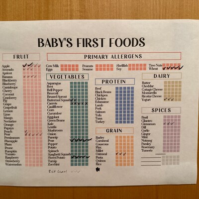 Baby Food Checklist Printable, Baby First 100 Foods Introduction List ...
