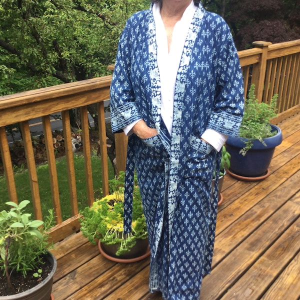 Indigo Robe Indigo Cotton Kimono Robes for Women Indian Dressing Gown Unisex ...