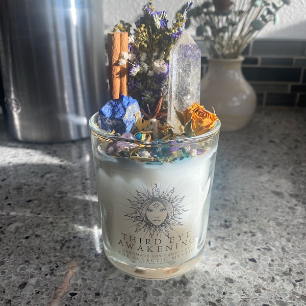 Third Eye Awakening Intention Candle With Crystals Herbs & Flowers- Bay ...