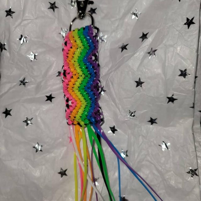 Rainbow Zigzag Keychain: 90s Neon Plastic Lanyard - Etsy