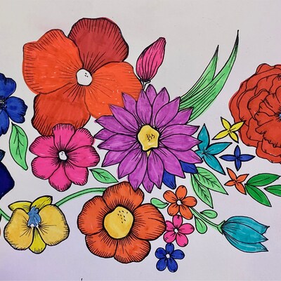 Wild Flowers PDF Coloring Page - Etsy