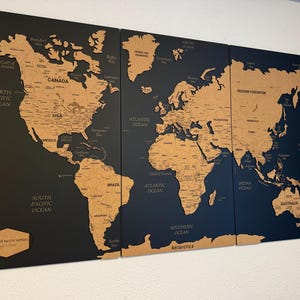 世界地図ウォールアート プッシュピンマップ、コルクボード木製旅行