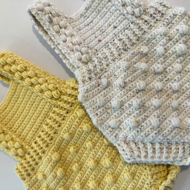 Crochet PATTERN Bobble Romper sizes 0-3, 6-9, 12-18 Months english