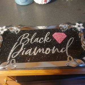 Black Diamond Printed Aluminum License Plate | Custom Plate | Glitter | Monograms | Vanity Plate | For Her | Diamond