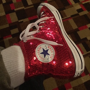 converse red sequin sneakers