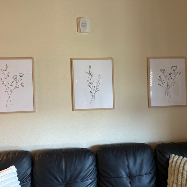 Flower Line Art Prints, Set of 3 Prints, Floral Print, Flower Wall Art ...
