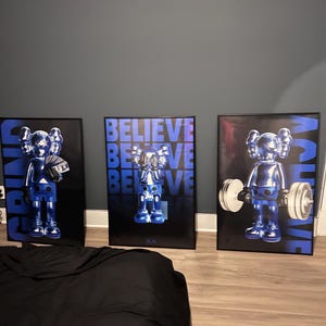 Set of 3 Blue KAWS Motivational Digital Wall Art Posters