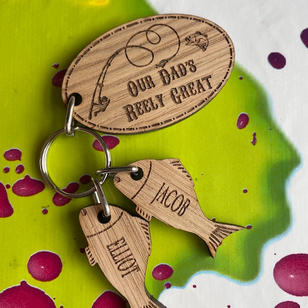 Personalised Fishing Keyring With Names of Children, Fishing Gift for ...