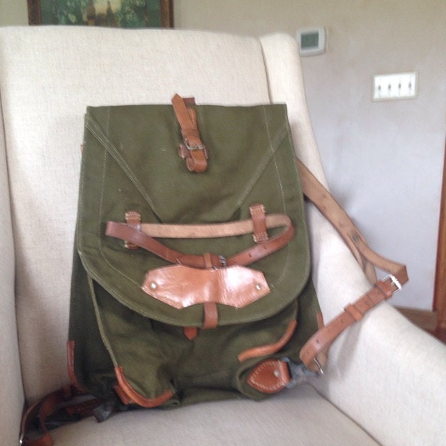 Large Military Backpack, Vintage Army Rucksack, Canvas Bag 