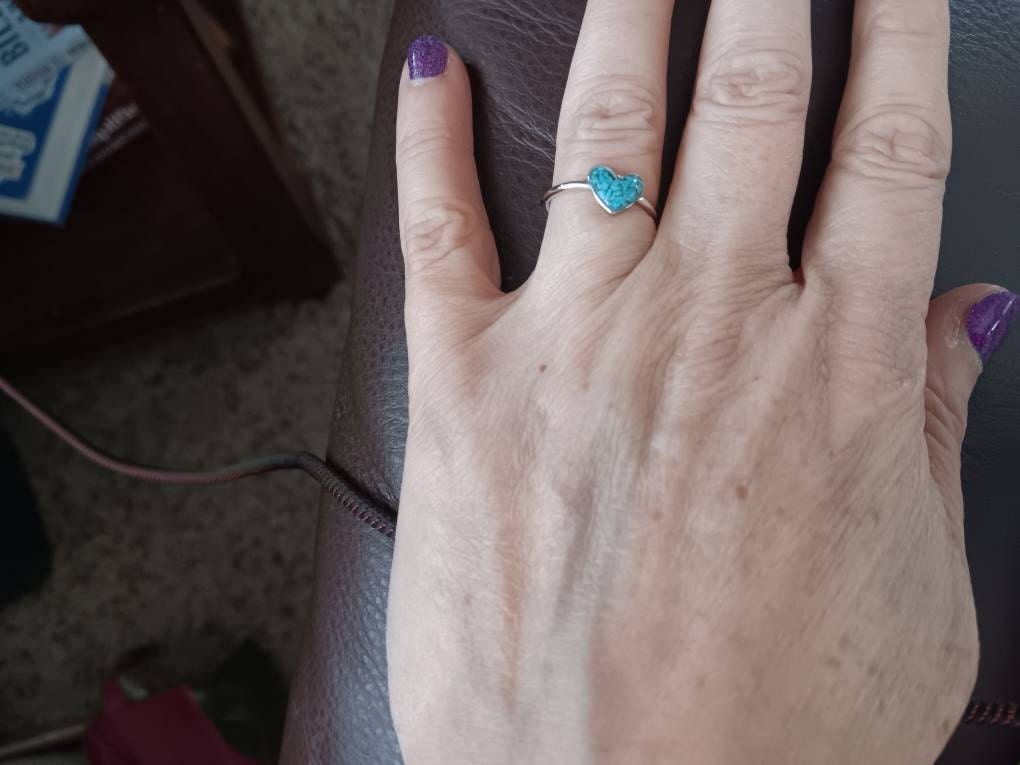 Genuine Turquoise ring | .925 sterling silver | unique crushed stone ring | hypoallergenic | boho statement jewelry | detailed | heart shape