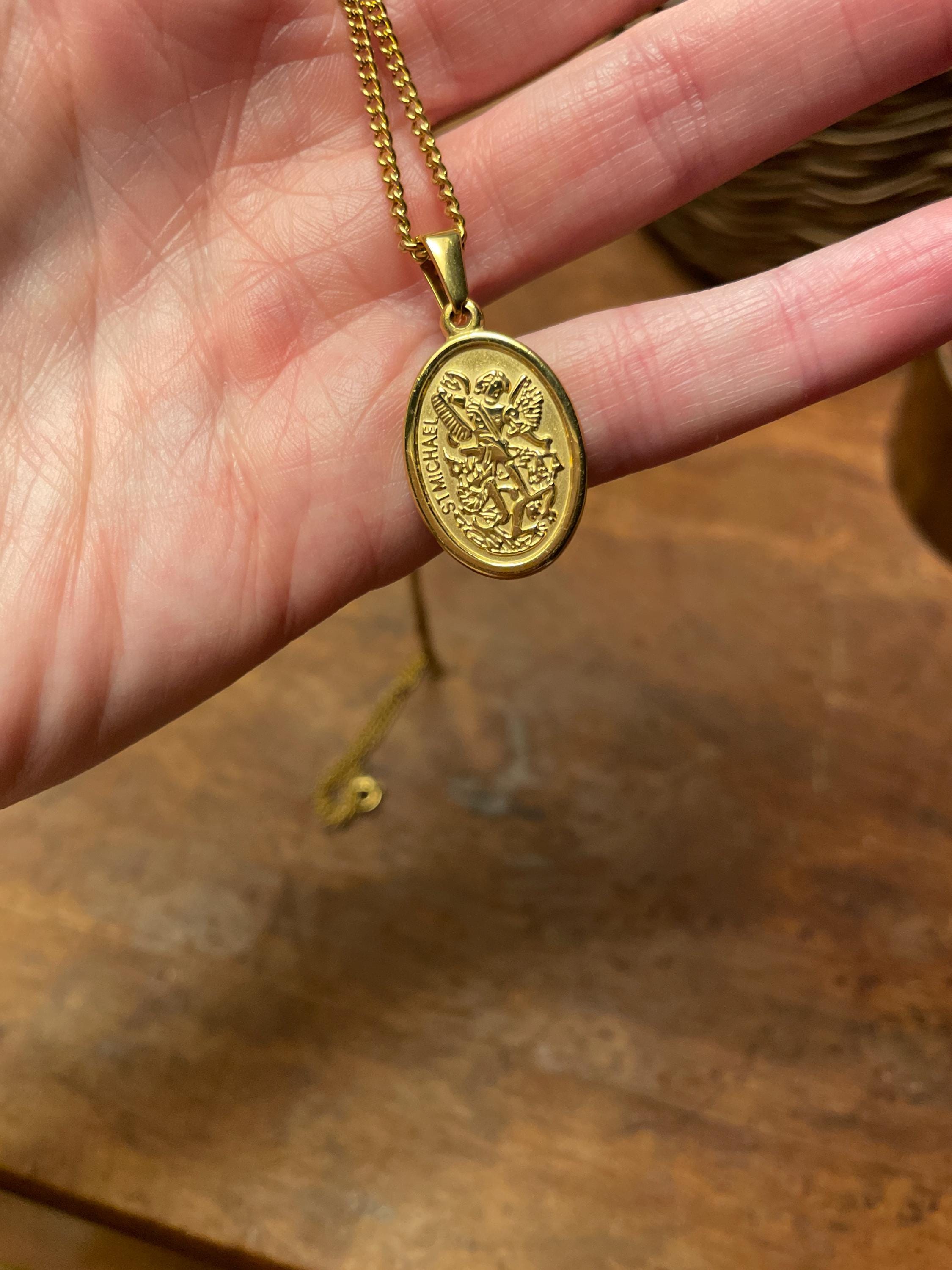 18k Gold St Michael Pendant Saint Michael Medal Man Pendant Man Necklace for Men Pendant for Men Gold Man Necklace Gift Mans Gift For Dad