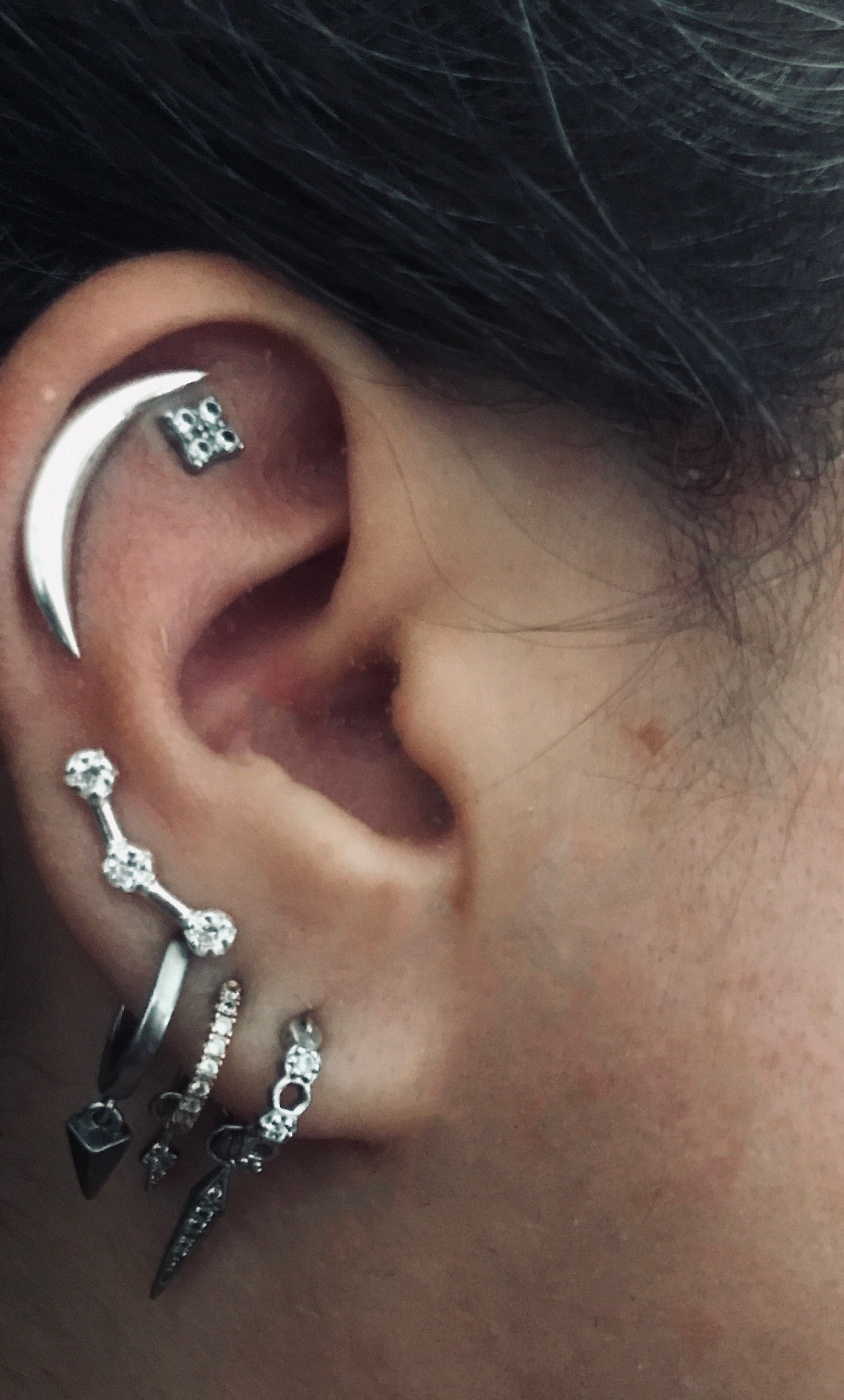 Celestial Stars Helix Earring Sterling Silver Gold Helix Piercing Dainty Modern Cartilage Earring Helix Jewelry Stud Constellation - CRT007