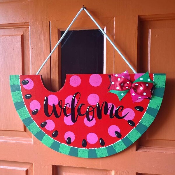 WELCOME Red Watermelon SIGN Wall Art Door Hanger Plaque Pool Backyard ...
