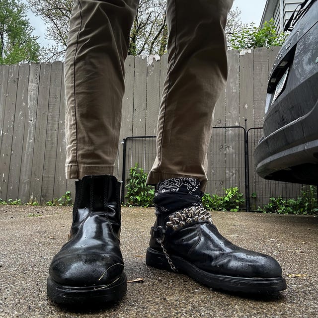 Bootstraps Pair Handmade Genuine Black Leather Studded Stud