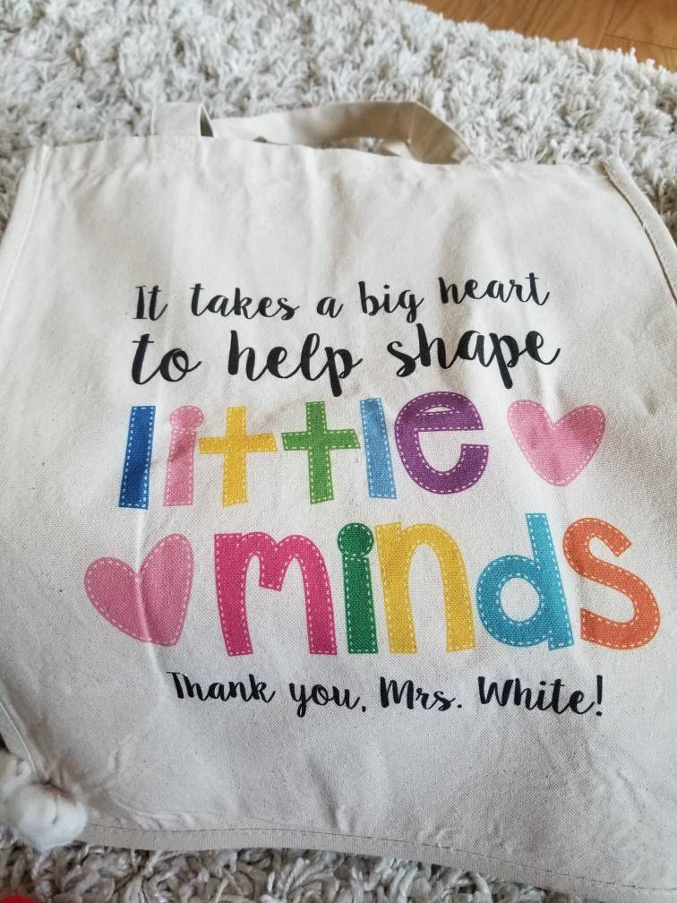 teacher tote bag - adorable teacher tote for kindergarten, first grade - teacher gift big heart to help shape little minds 22MSCL-022-BBag