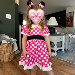 minnie mouse in pink polka dot dress Pink Minnie Twirl Dress