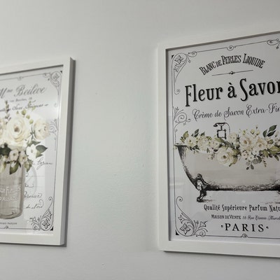 Set of 2 White Floral French Bathroom Wall Art French Bathroom Wall ...
