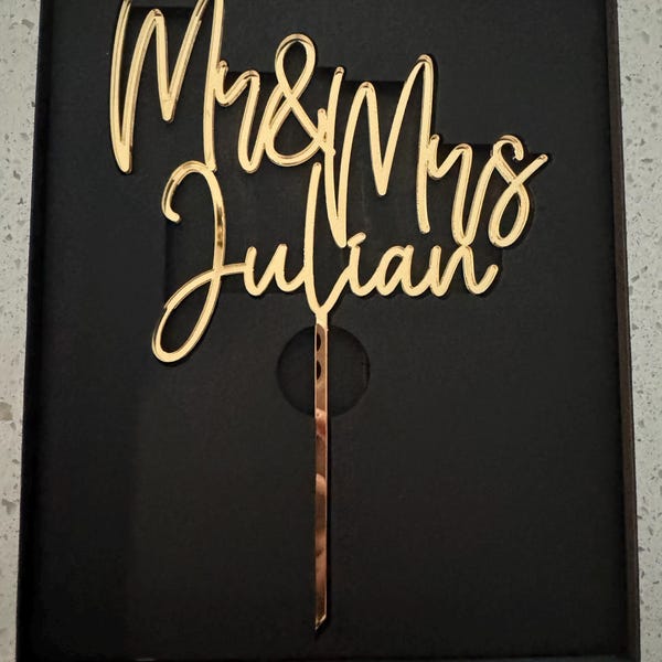 Personalized Mr & Mrs Wedding Cake Topper, Gold Acrylic Topper, Cake ...