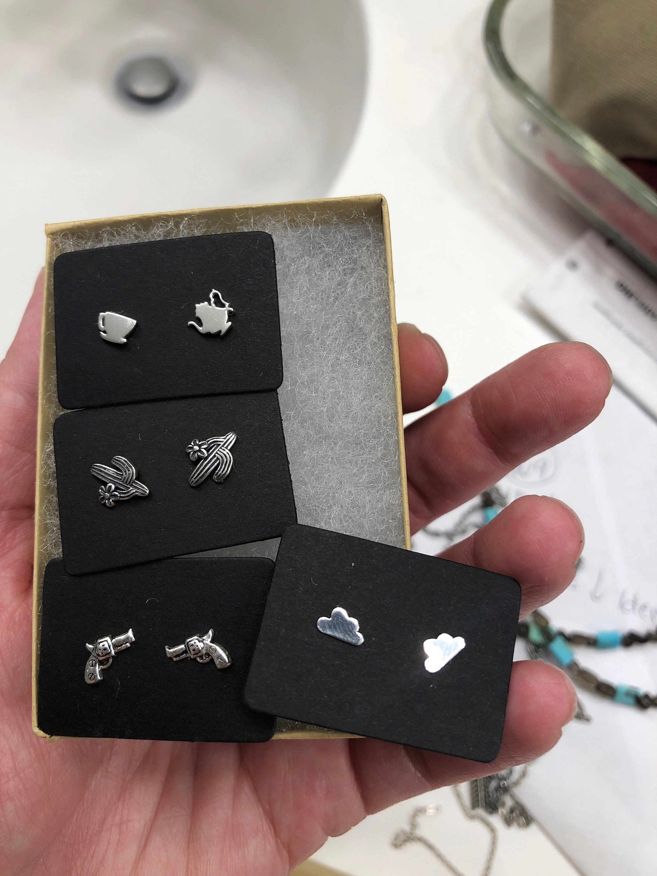 Revolver Gun Earrings in Sterling Silver, Gun Stud Earrings, Pistol Earrings, Tiny Studs, Cowgirl Studs, Revolver Earrings, Western Earrings