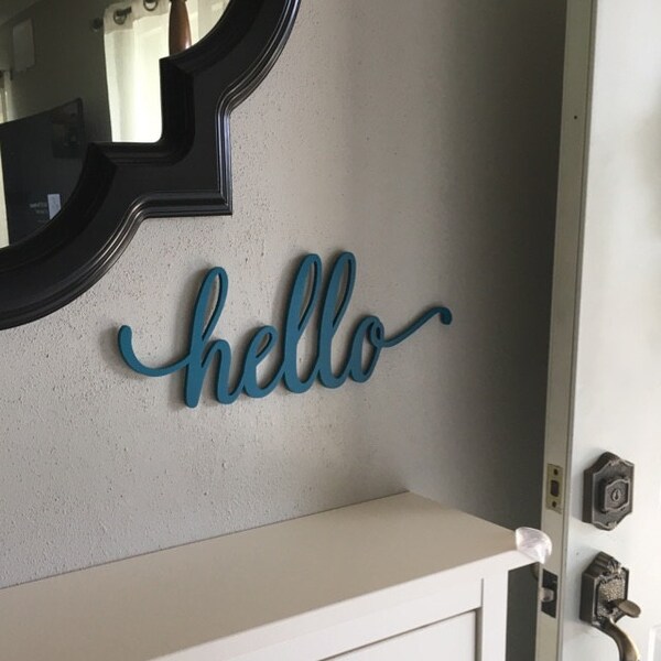 Hello Script Wood Sign -wood Sign Art, Wooden Hello, Hello Sign, Laser ...