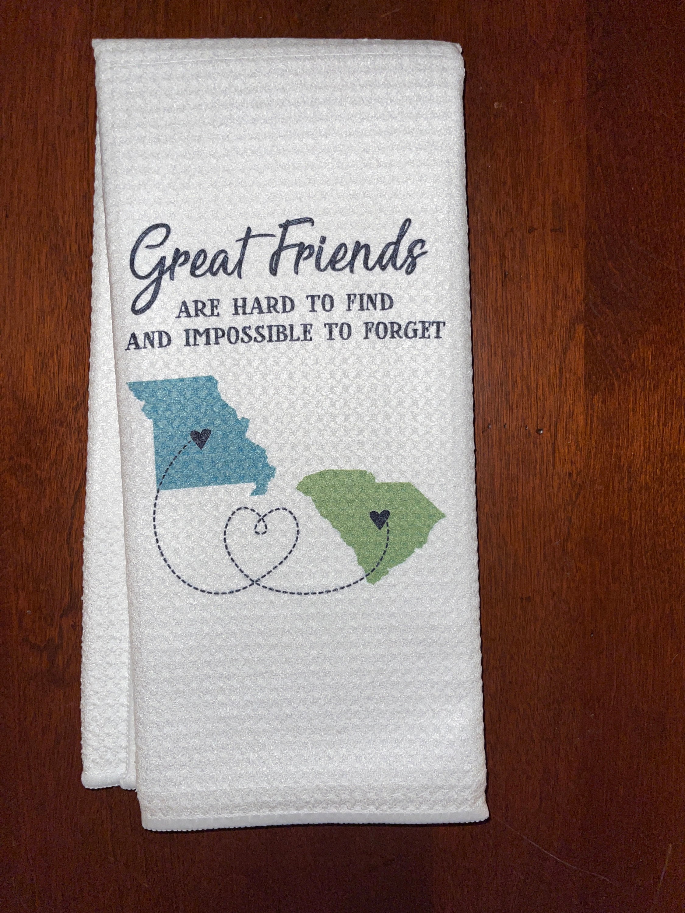 Long Distance Two State Friends Dish Towel | Personalized Kitchen Towel | Going Away Gift | Personalized Dish Towel | Gift For Friend