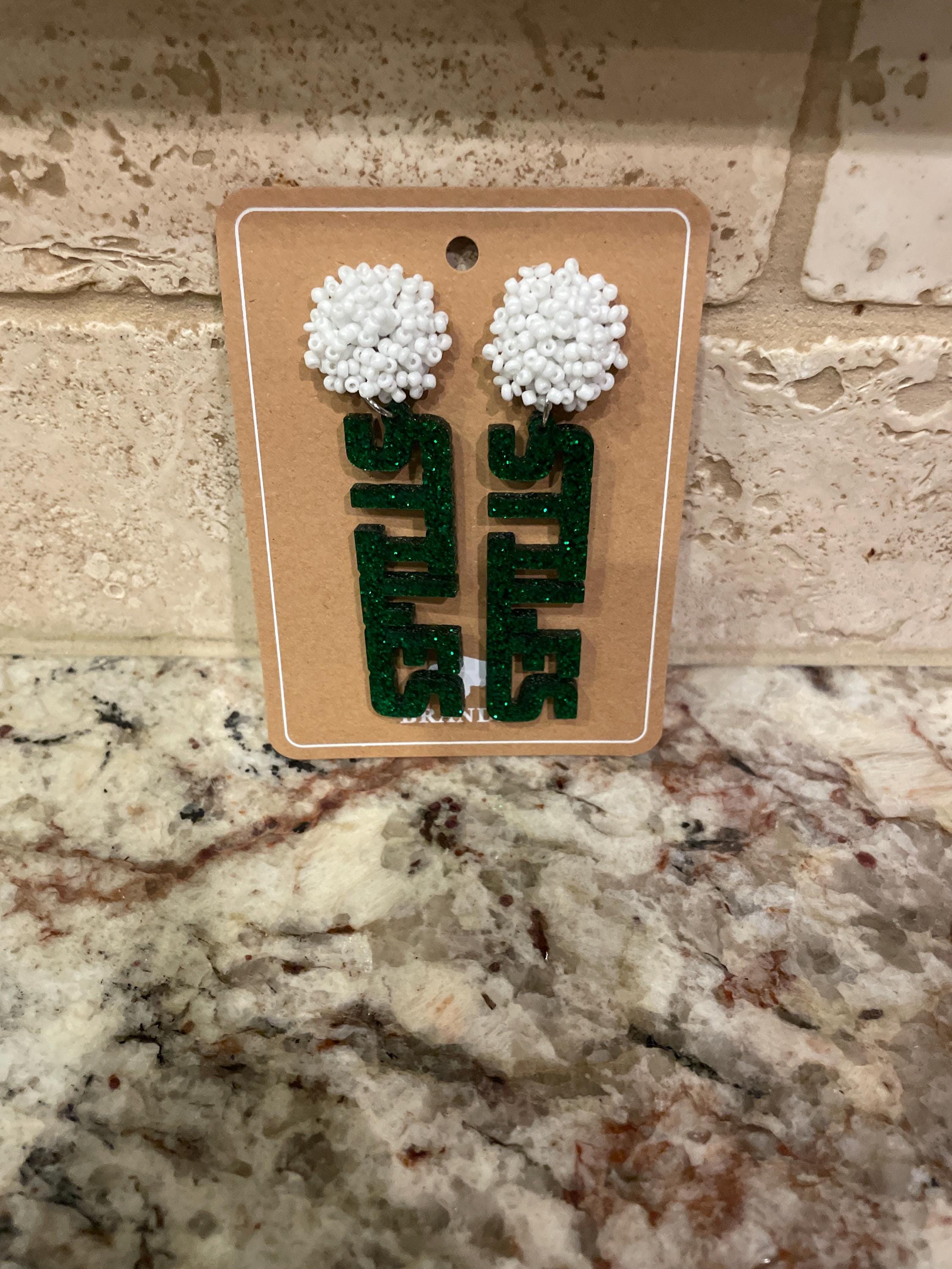 Personalized Custom Game Day Earrings 3/4 inch bead topper-High School-College-Football-Team Name-Spirit Wear Gear-Birthday Gift