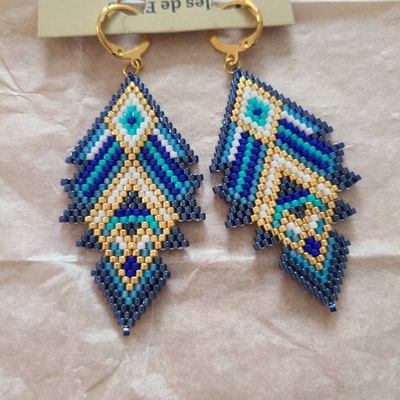 Geometric Diamond Earrings Weaving Miyuki Pearls Cobalt Blue, Khaki ...