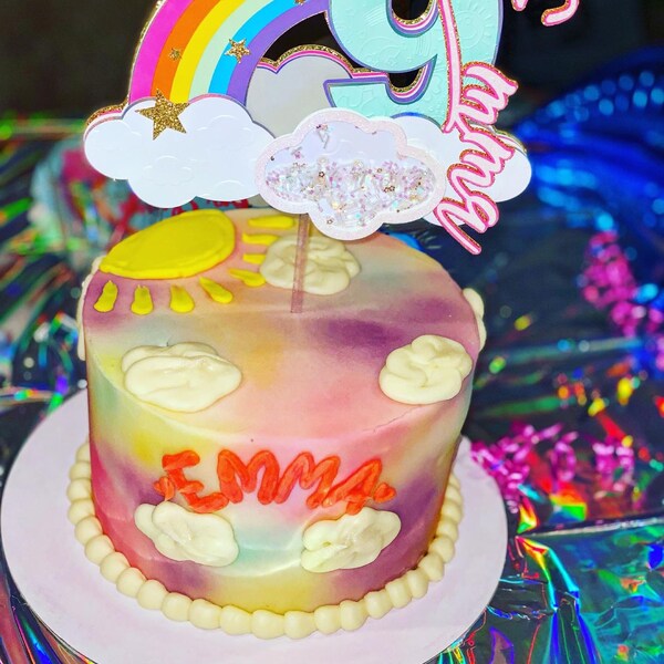 On Cloud 9 Birthday Cake Topper | 9th Birthday Party | Rainbow Birthday ...