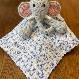 Ella The Elephant Baby Lovey Security Blanket Crochet Pattern ~ Up or Down Trunk ~ Two Style Blankie ~ Baby Shower Birthday Gift Unisex