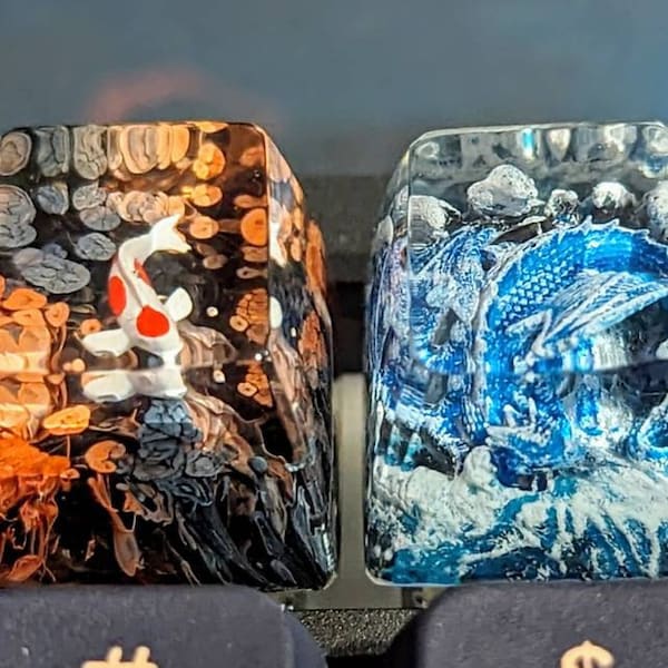 Black Orange Koi Artisan Keycap, Custom Keycaps, Koi Fish Resin Keycap ...