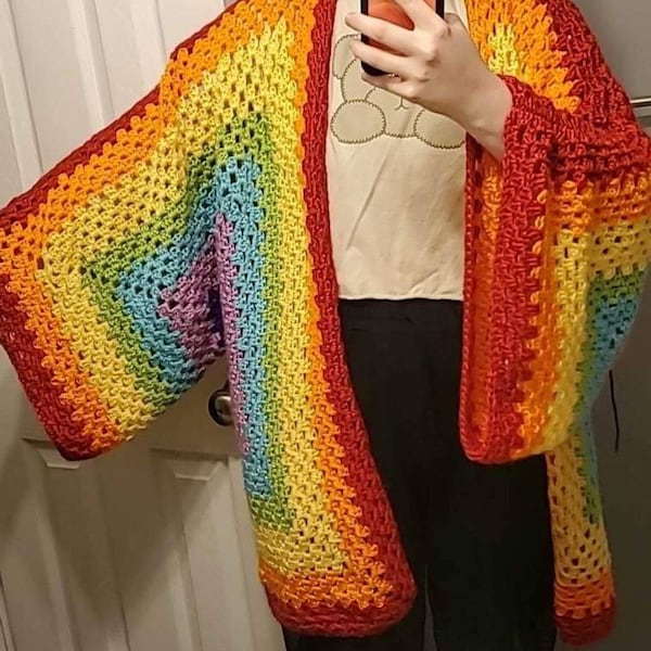 Hand Knitted Rainbow Crochet Cardigan