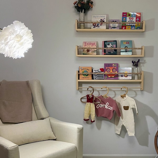Nursery Bookshelf, Nursery Shelves Boho Macrame, Nursery Decor, Gender ...